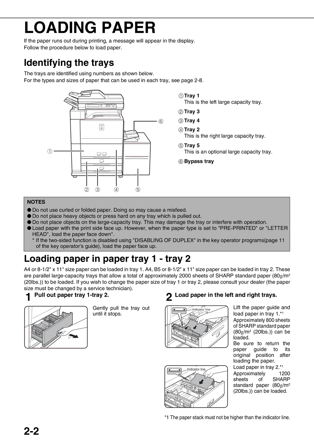 Sharp AR-M700U, AR-M550N, AR-M620N, AR-M700N Loading Paper, Identifying the trays, Loading paper in paper tray 1 tray 