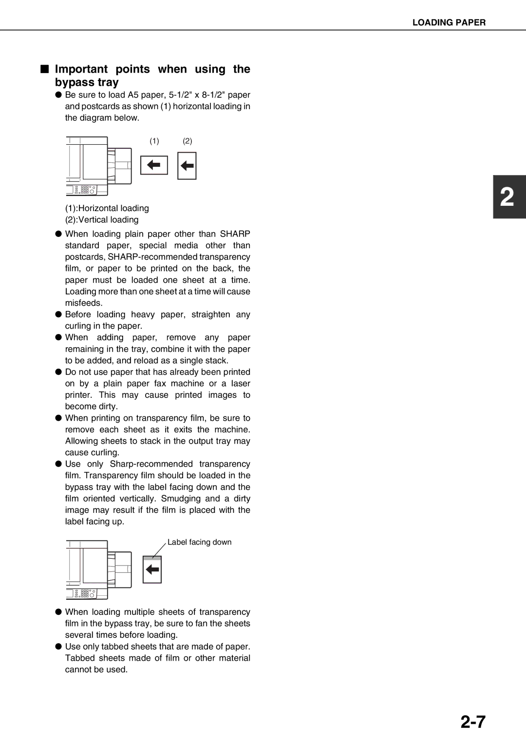 Sharp AR-M620U, AR-M700U, AR-M550N, AR-M620N, AR-M700N, AR-M550U specifications Important points when using the bypass tray 