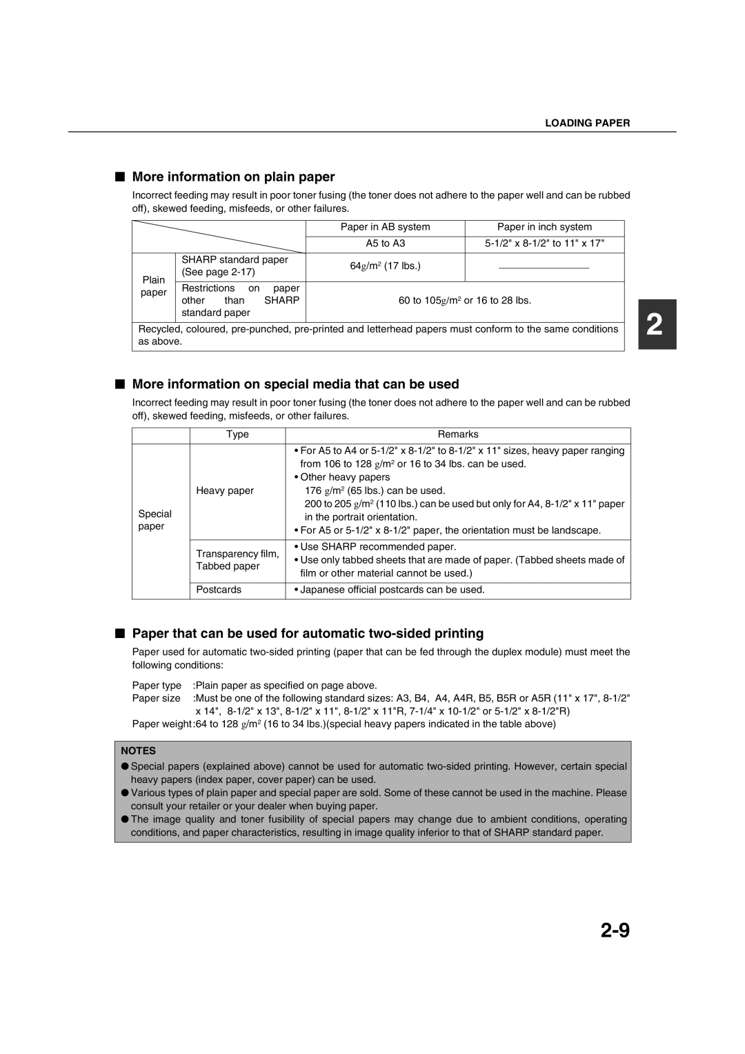 Sharp AR-M550N, AR-M700U More information on plain paper, More information on special media that can be used, Sharp 