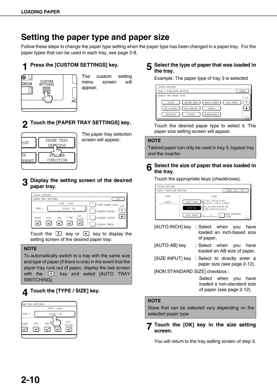 Sharp AR-M620N, AR-M700U, AR-M550N, AR-M700N, AR-M550U, AR-M620U specifications Setting the paper type and paper size 