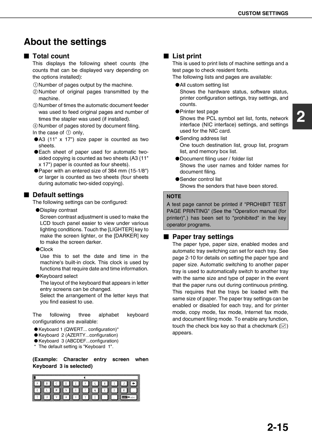 Sharp AR-M550N, AR-M700U, AR-M620N About the settings, Total count, Default settings, List print, Paper tray settings 