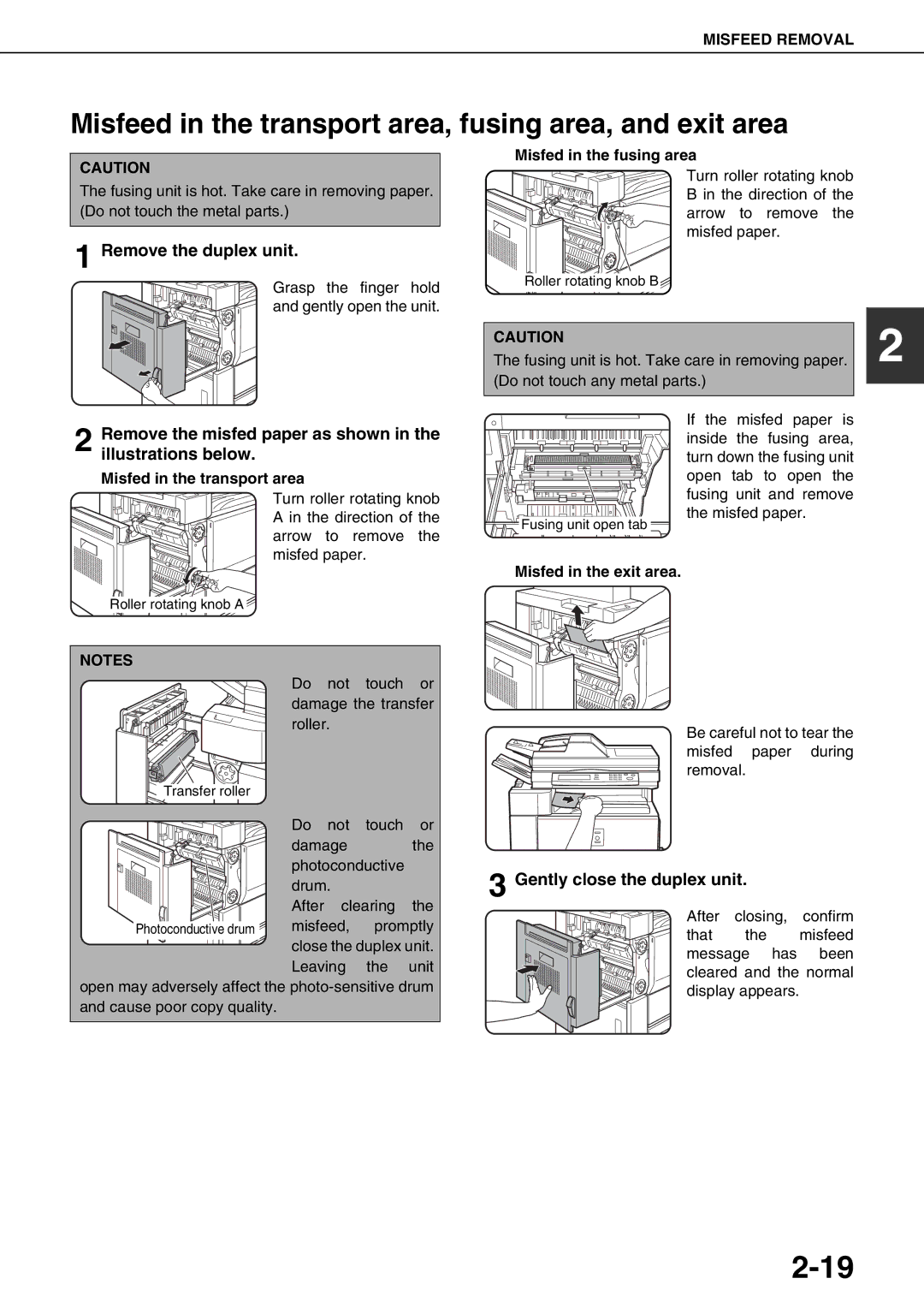 Sharp AR-M620U, AR-M700U, AR-M550N Misfeed in the transport area, fusing area, and exit area, Remove the duplex unit 