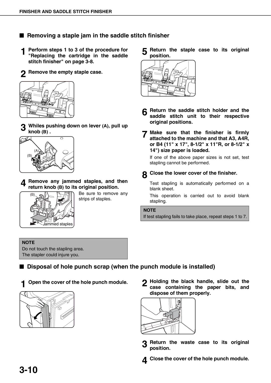 Sharp AR-M700U, AR-M550N Removing a staple jam in the saddle stitch finisher, Be sure to remove any, Strips of staples 