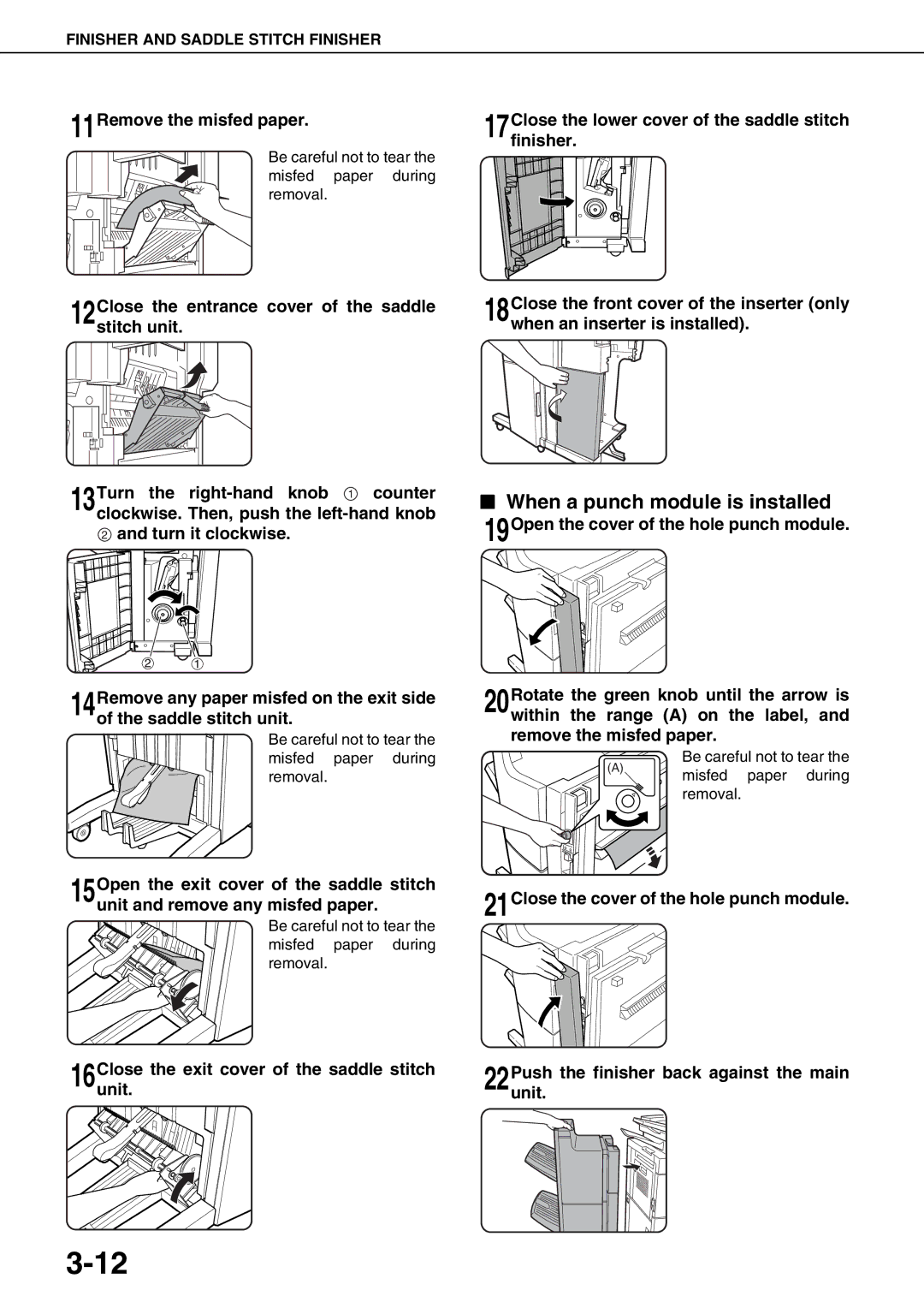 Sharp AR-M620N, AR-M700U, AR-M550N When a punch module is installed, 11Remove the misfed paper, Be careful not to tear 