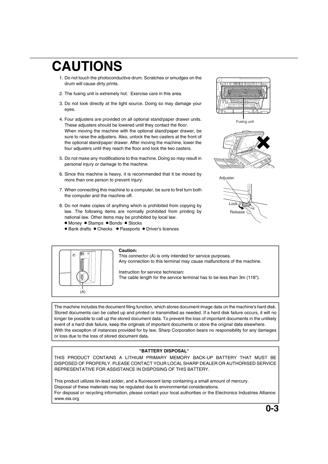 Sharp AR-M550N, AR-M700U, AR-M620N, AR-M700N, AR-M550U, AR-M620U specifications Battery Disposal 