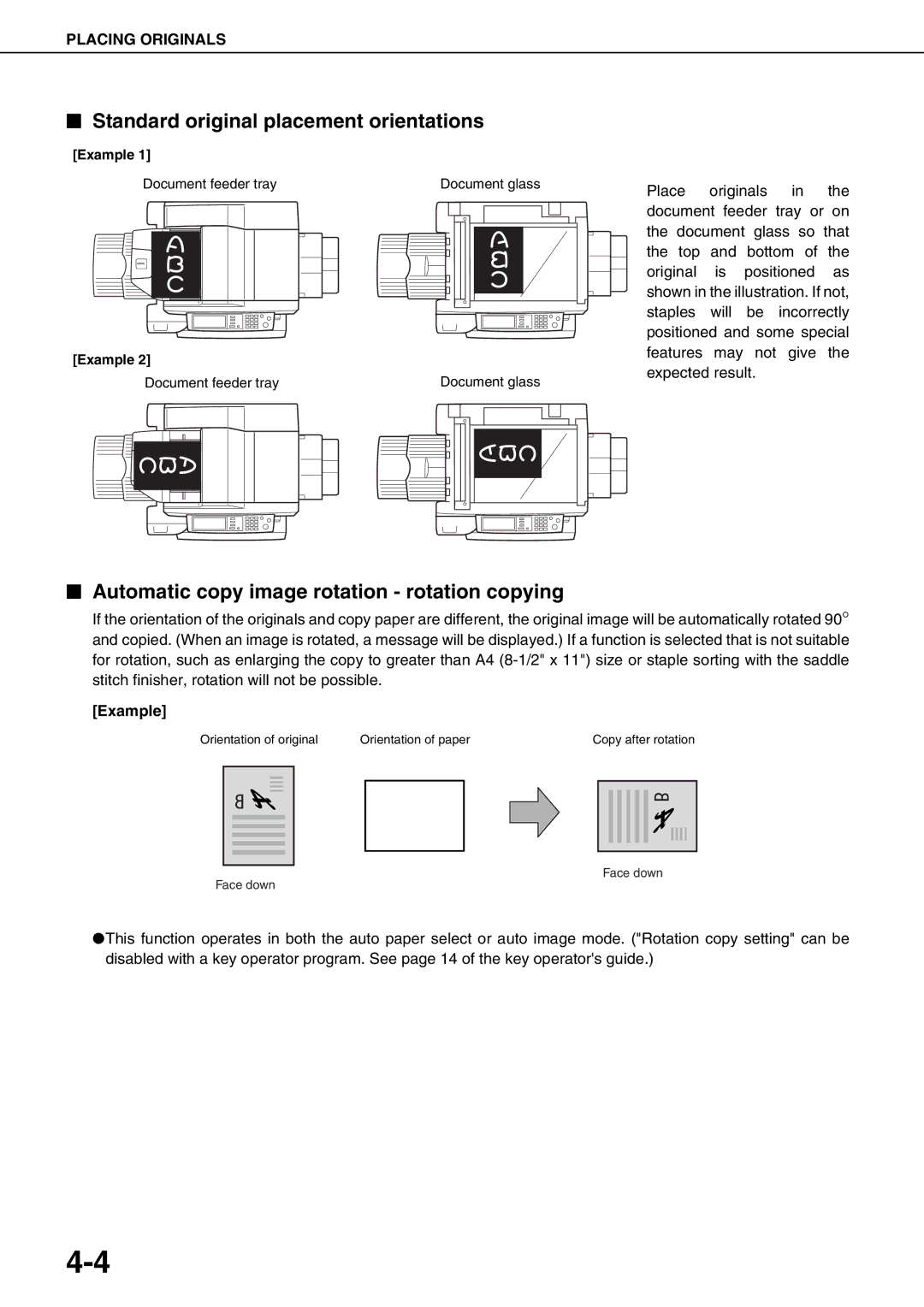 Sharp AR-M620N, AR-M700U, AR-M550N Standard original placement orientations, Automatic copy image rotation rotation copying 