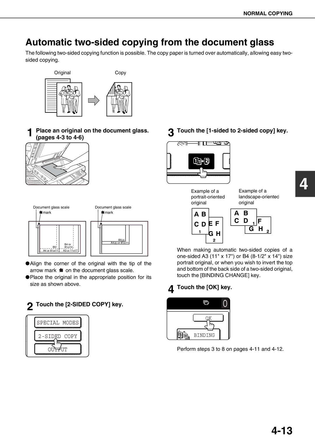 Sharp AR-M620U, AR-M700U Automatic two-sided copying from the document glass, Touch the OK key Touch the 2-SIDED Copy key 