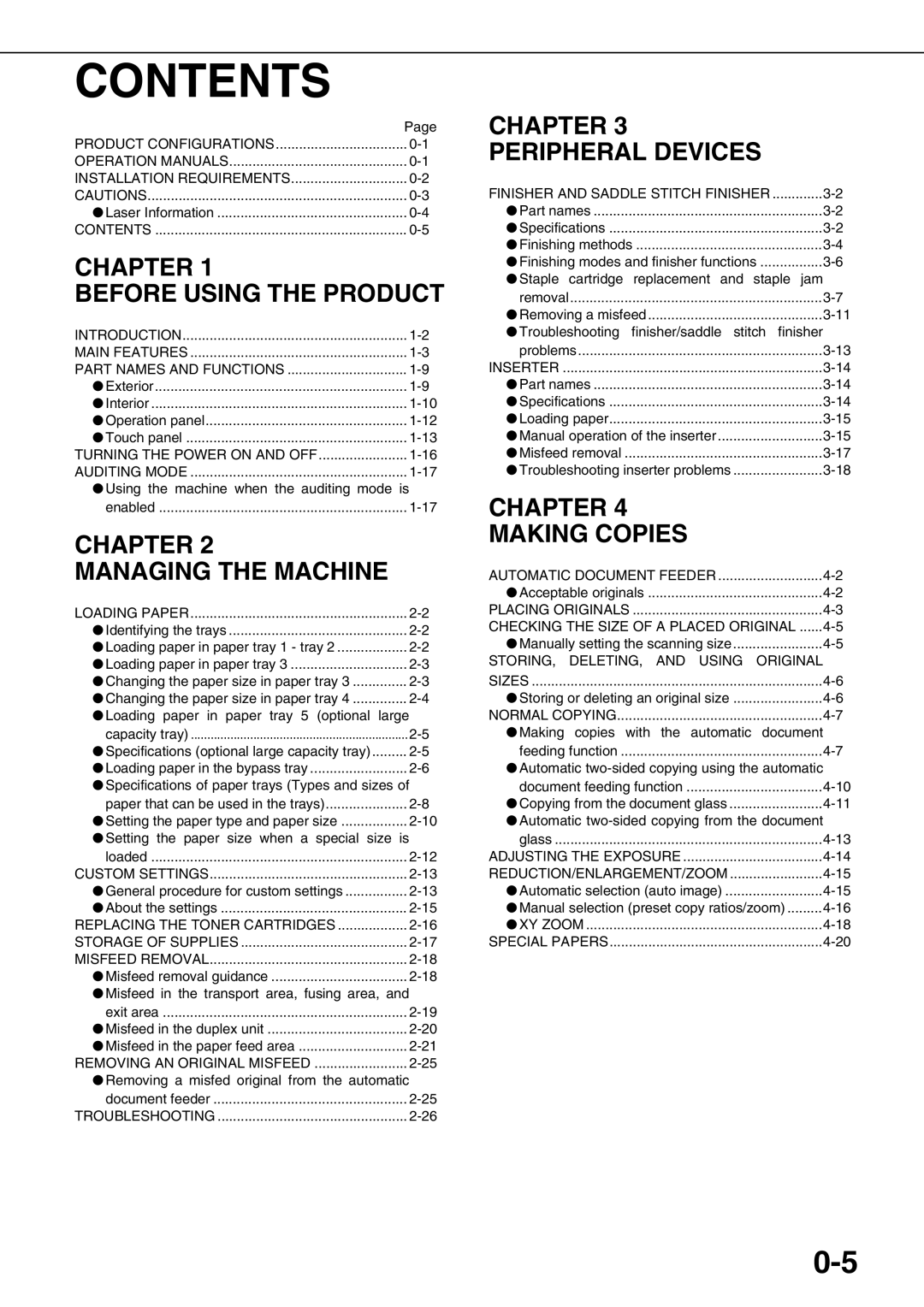 Sharp AR-M700N, AR-M700U, AR-M550N, AR-M620N, AR-M550U, AR-M620U specifications Contents 