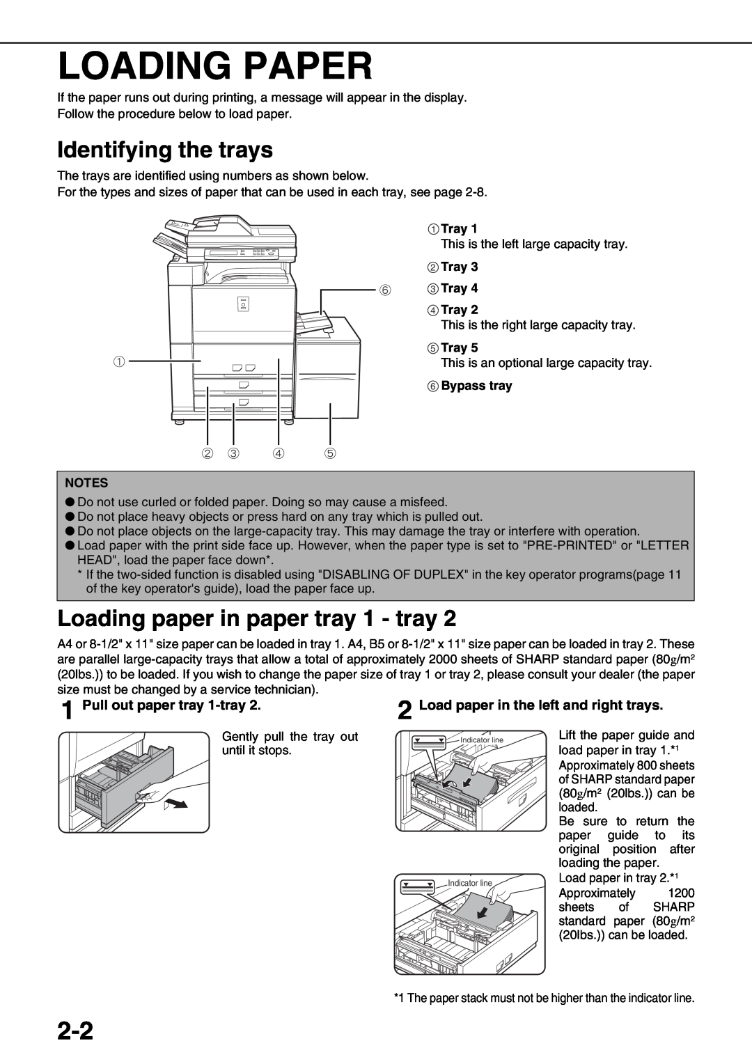 Sharp AR-M700U Loading Paper, Identifying the trays, Loading paper in paper tray 1 - tray, Pull out paper tray 1-tray 