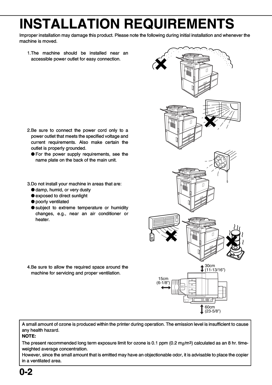 Sharp AR-M700U, AR-M550N, AR-M620N, AR-M700N, AR-M550U, AR-M620U specifications Installation Requirements 