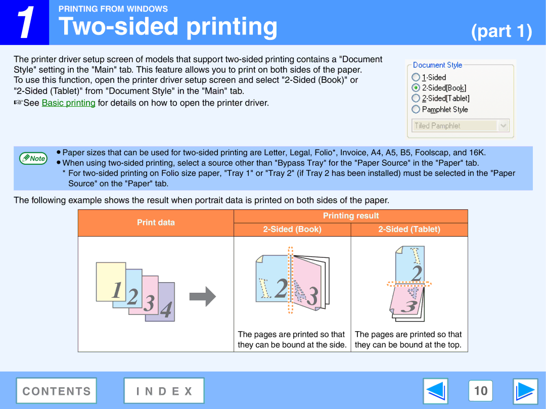 Sharp AR-NB2 A manual Two-sided printing, Print data Printing result Sided Book Sided Tablet 