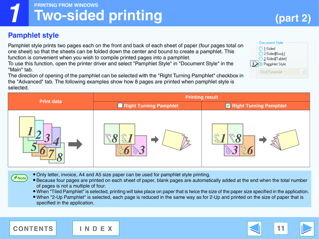 Sharp AR-NB2 A manual Pamphlet style, Printing result Print data Right Turning Pamphlet 