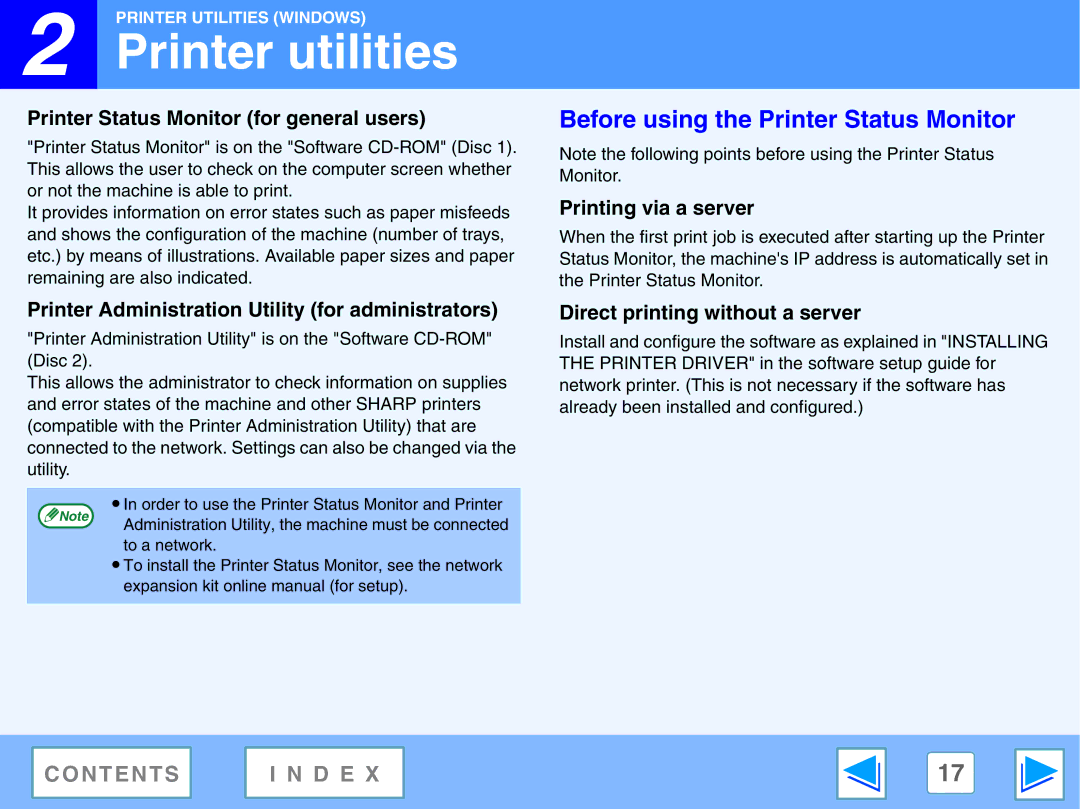 Sharp AR-NB2 A manual Printer utilities, Before using the Printer Status Monitor 