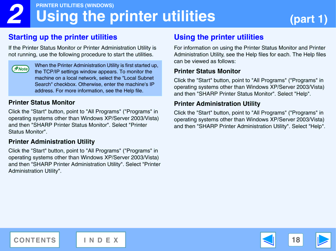 Sharp AR-NB2 A manual Using the printer utilities, Starting up the printer utilities, Printer Status Monitor 