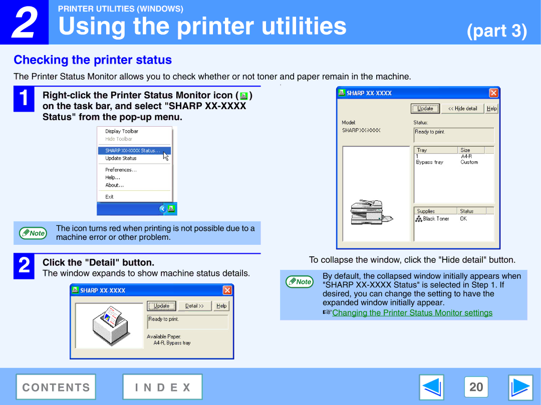 Sharp AR-NB2 A manual Checking the printer status, On the task bar, and select Sharp, Status from the pop-up menu 