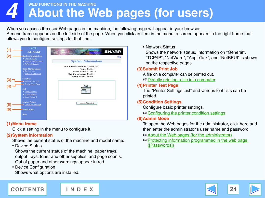 Sharp AR-NB2 A manual About the Web pages for users, 2System Information 