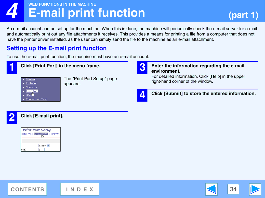 Sharp AR-NB2 A manual Mail print function, Setting up the E-mail print function, Click Print Port in the menu frame 