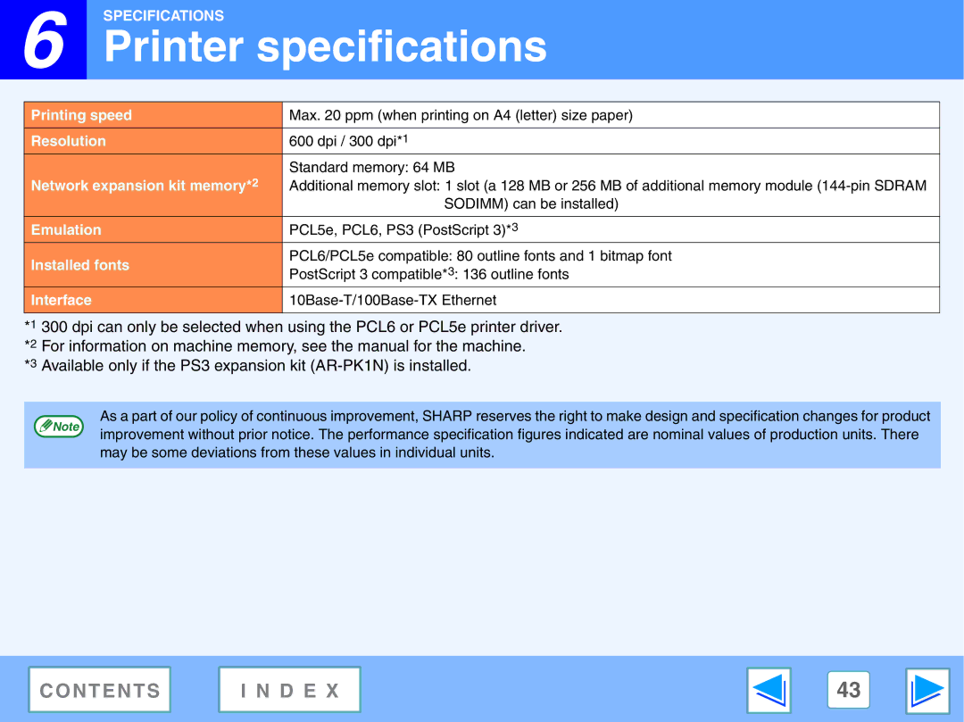 Sharp AR-NB2 A manual Printer specifications, Network expansion kit memory*2 