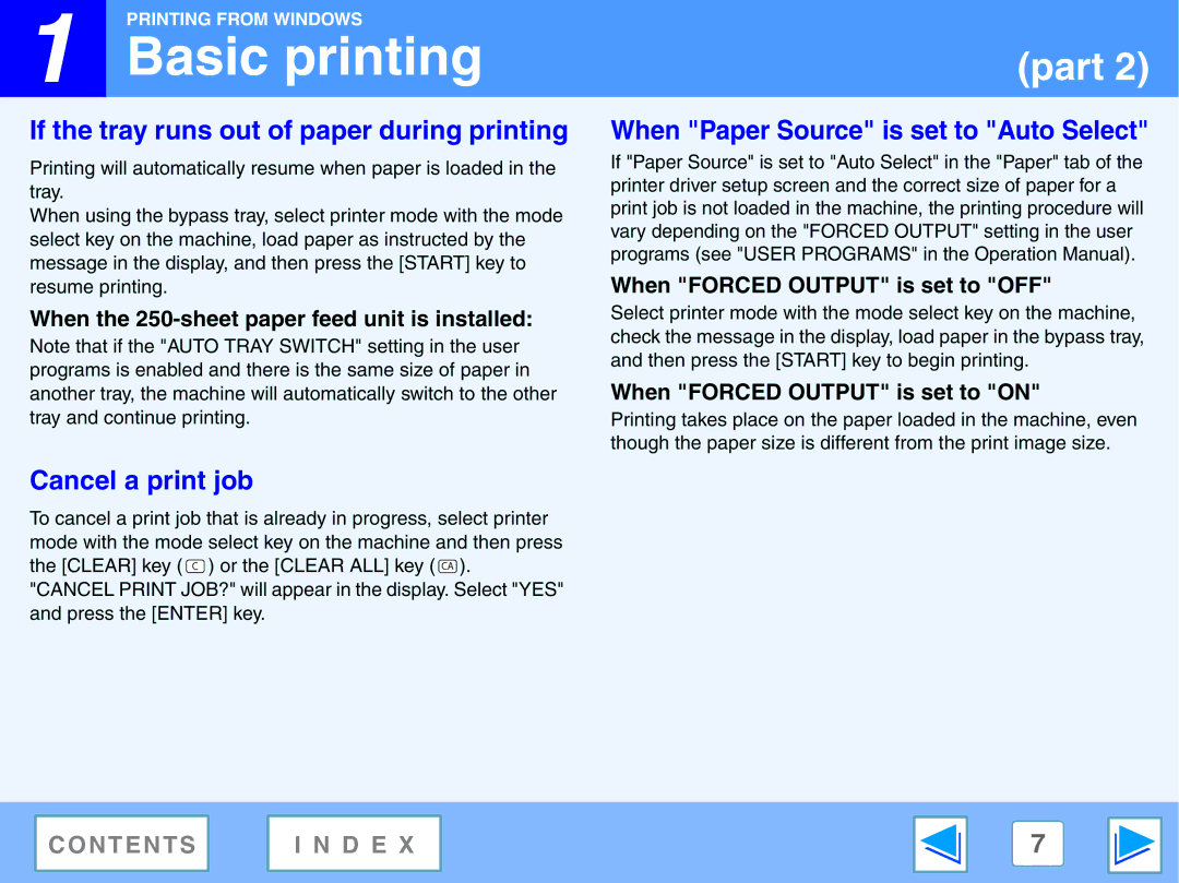 Sharp AR-NB2 A If the tray runs out of paper during printing, When Paper Source is set to Auto Select, Cancel a print job 