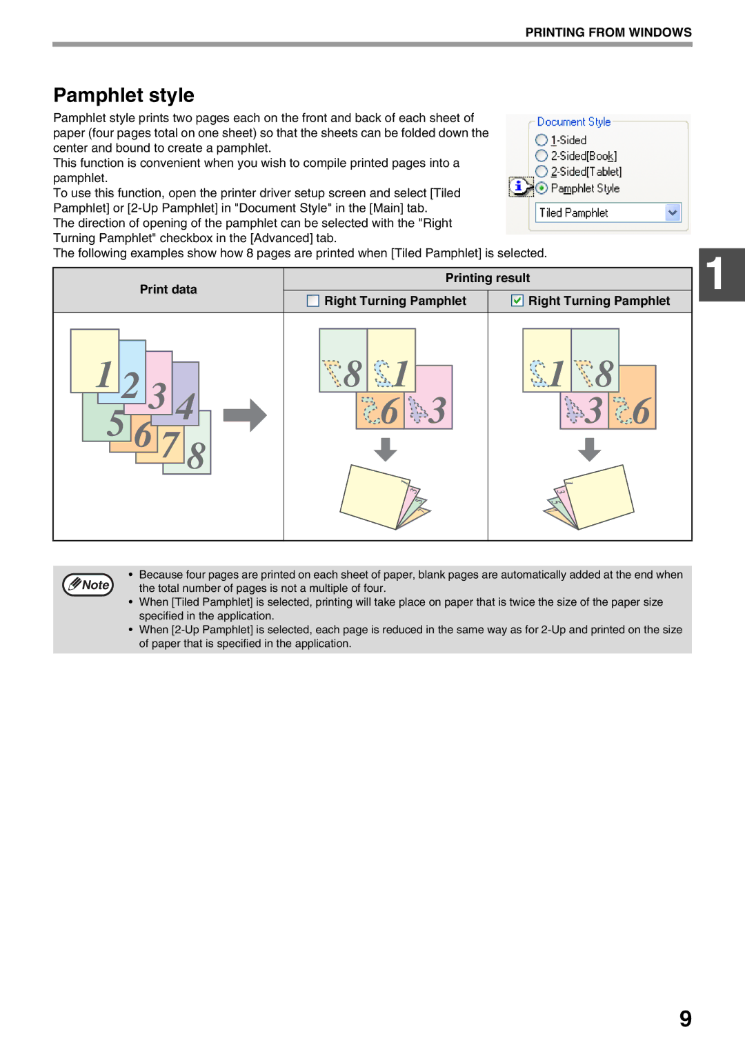 Sharp AR-NB3 operation manual Pamphlet style, Printing result Print data Right Turning Pamphlet 