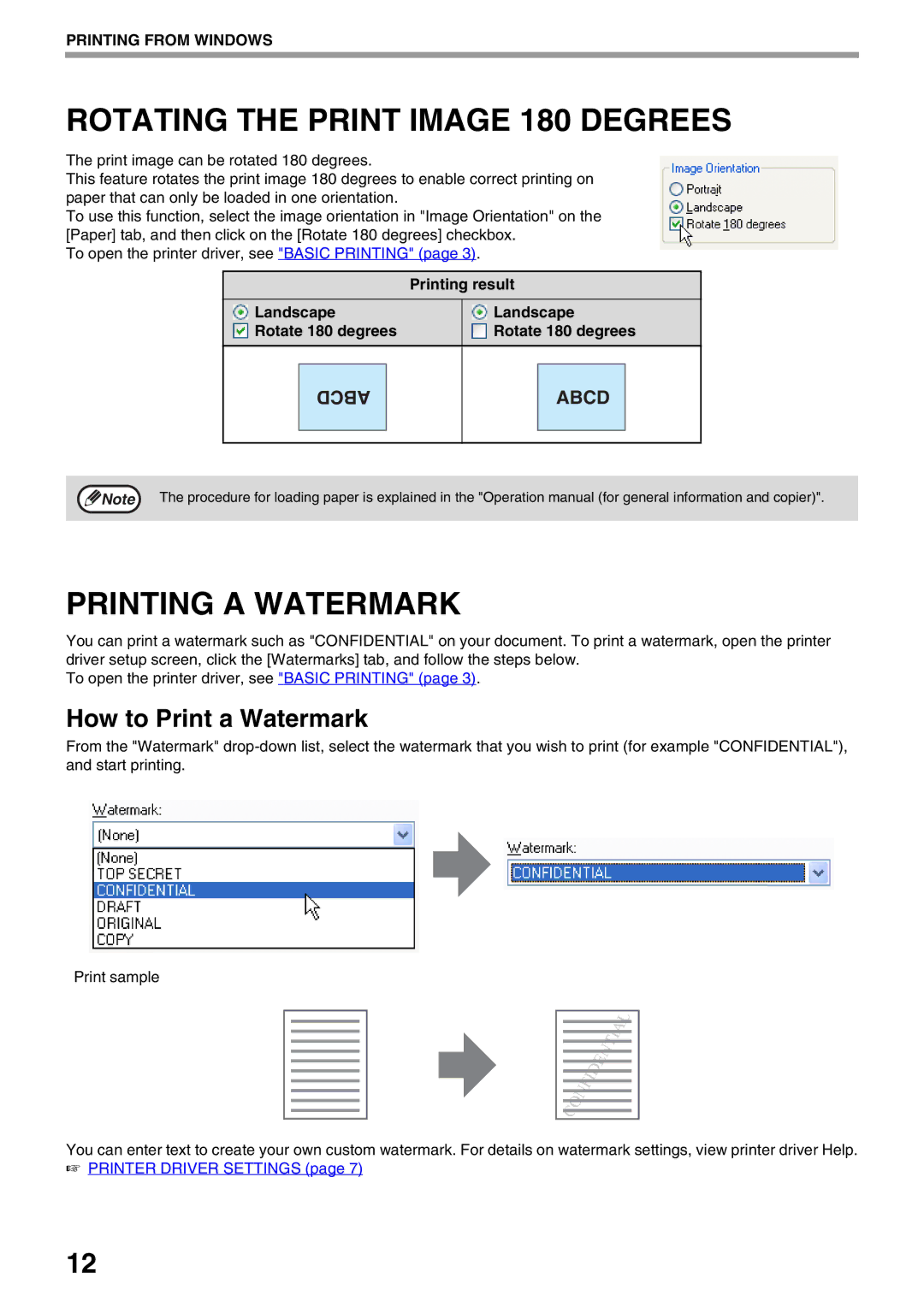 Sharp AR-NB3 operation manual Rotating the Print Image 180 Degrees, Printing a Watermark, How to Print a Watermark 