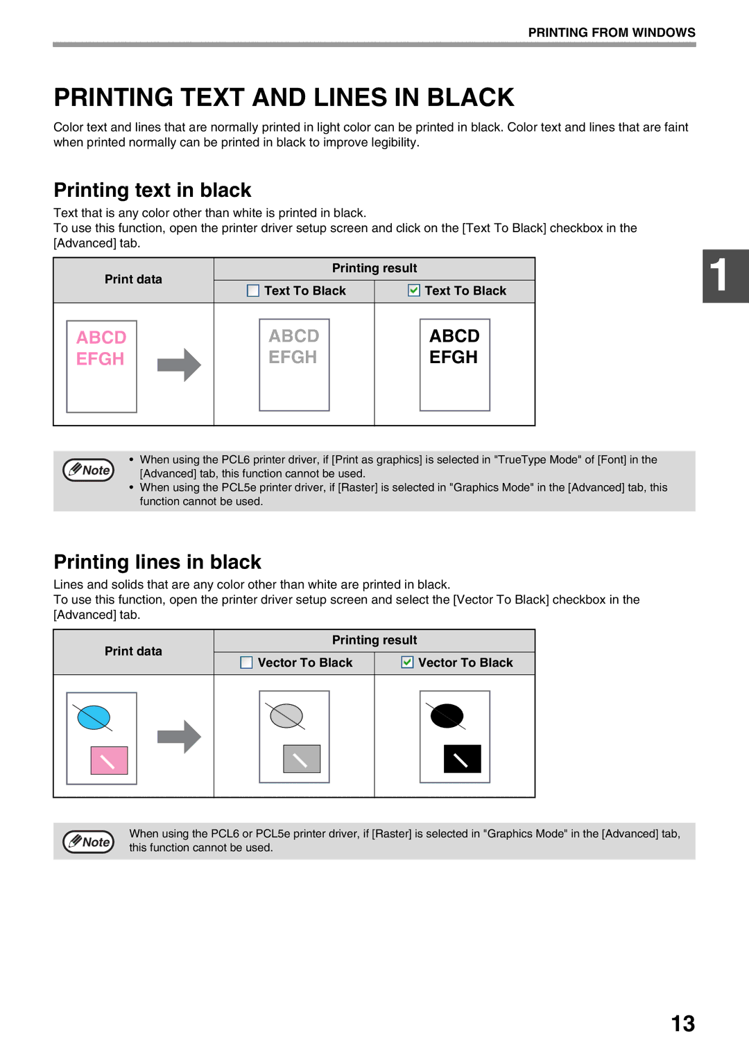 Sharp AR-NB3 operation manual Printing Text and Lines in Black, Printing text in black, Printing lines in black 