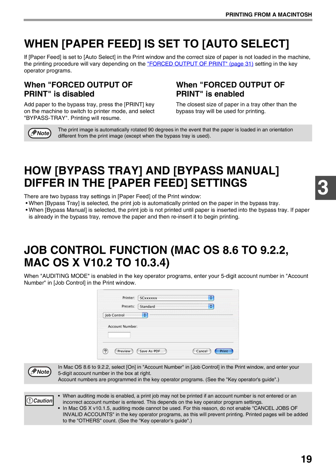 Sharp AR-NB3 operation manual When Paper Feed is SET to Auto Select, When Forced Output of Print is disabled 