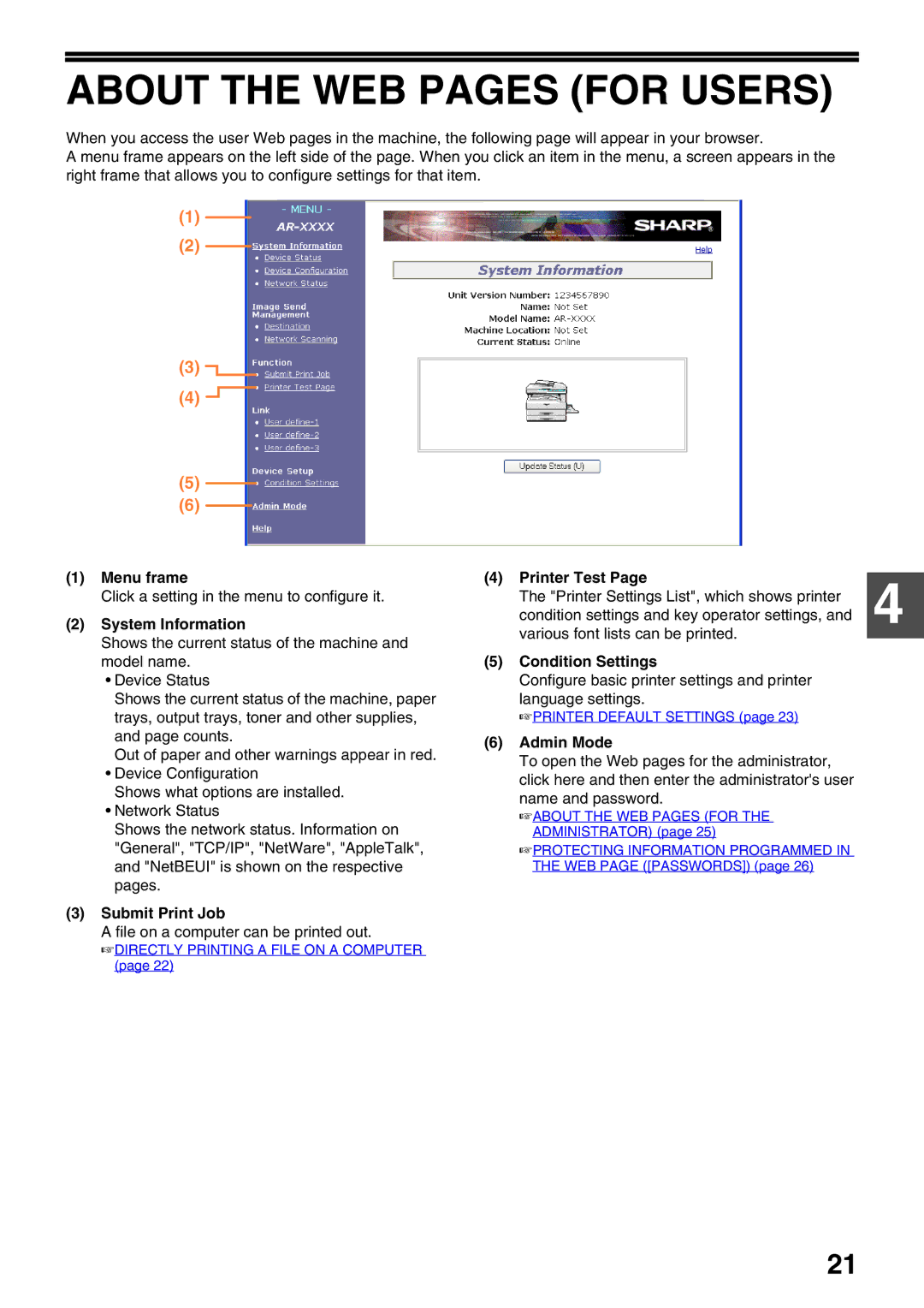 Sharp AR-NB3 operation manual About the WEB Pages for Users 