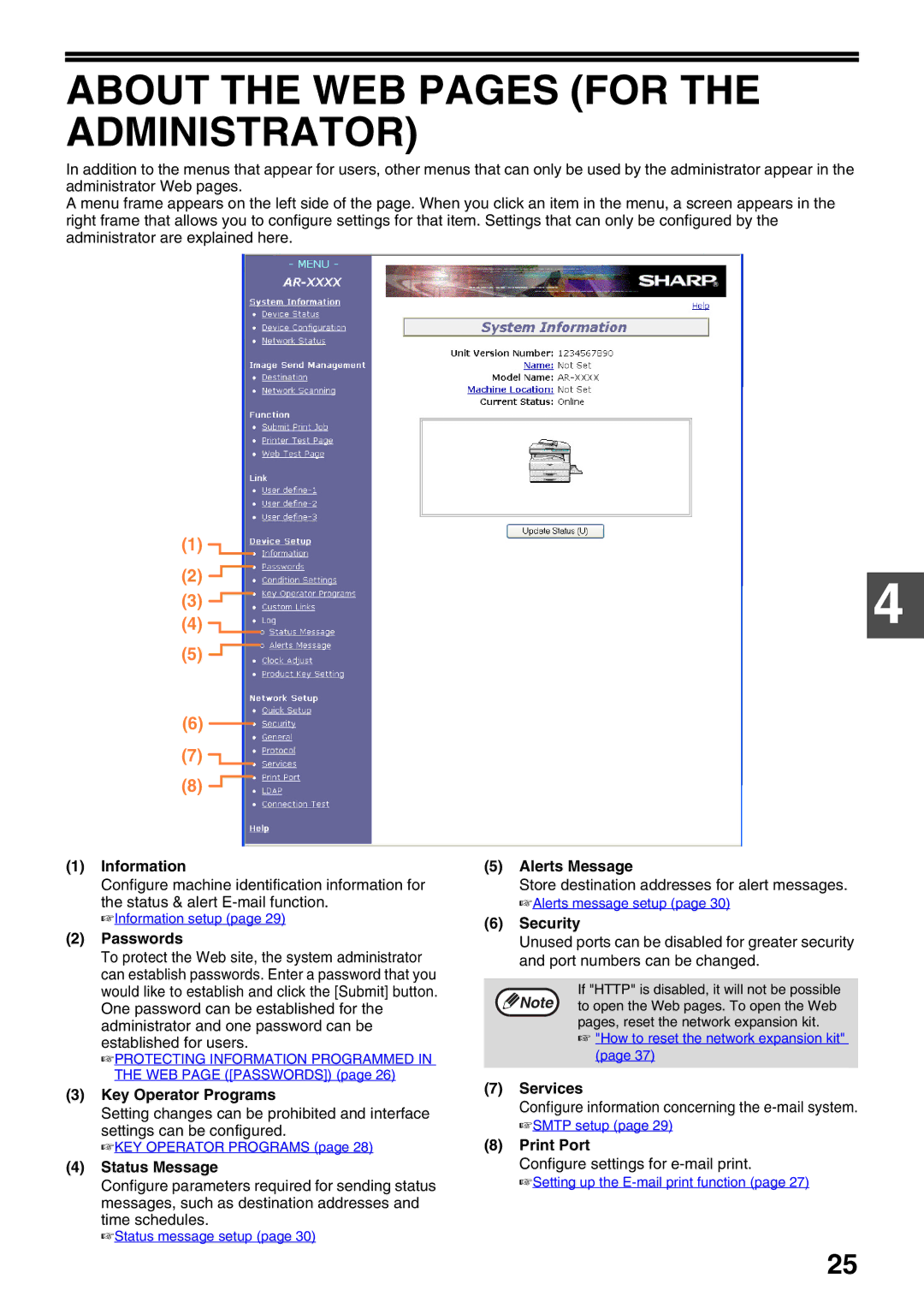 Sharp AR-NB3 operation manual About the WEB Pages for the Administrator 