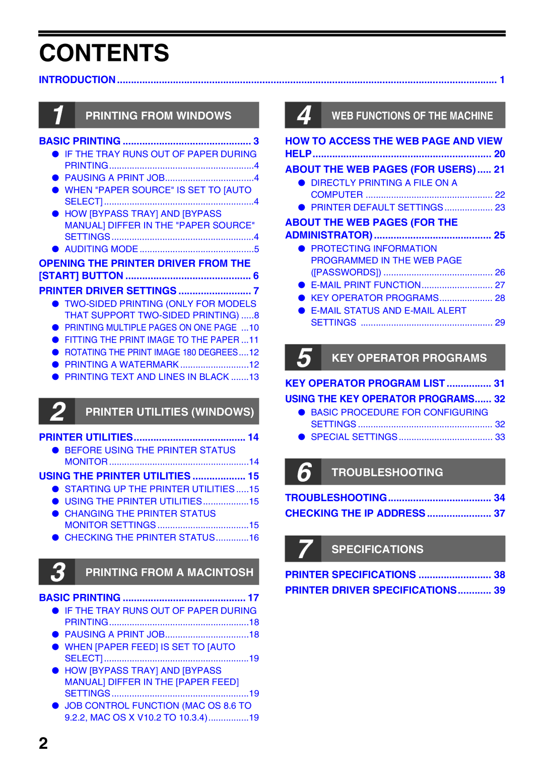 Sharp AR-NB3 operation manual Contents 