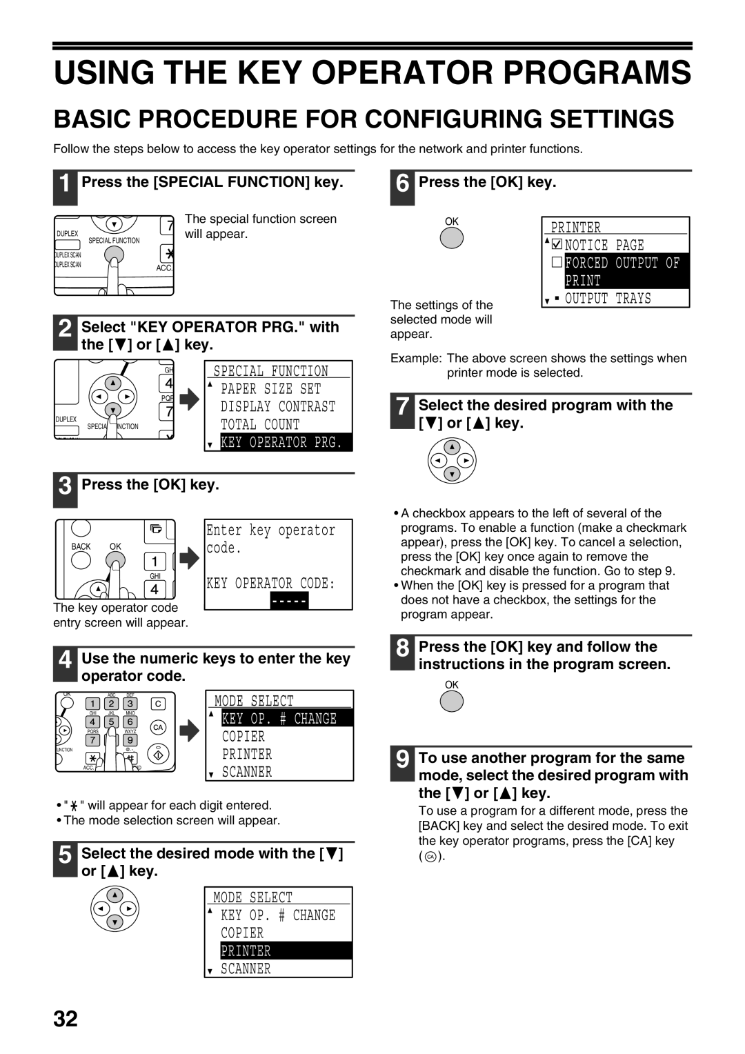 Sharp AR-NB3 operation manual Using the KEY Operator Programs, Basic Procedure for Configuring Settings 