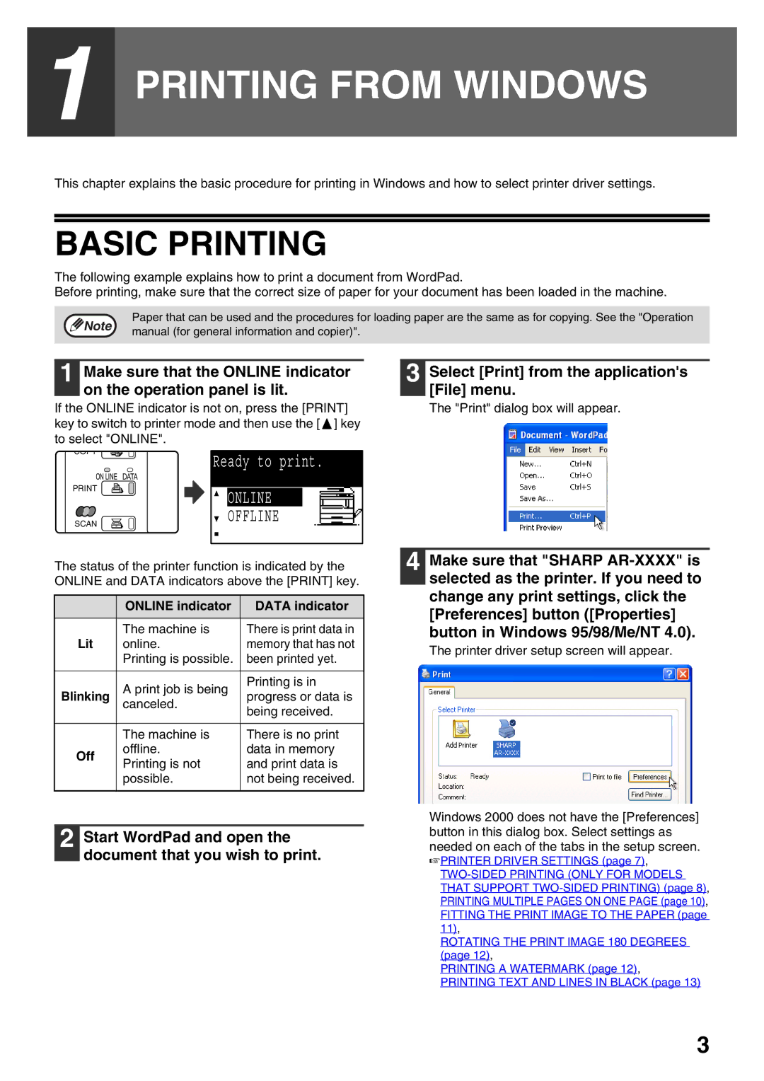 Sharp AR-NB3 operation manual Printing from Windows, Basic Printing, Select Print from the applications File menu, Off 