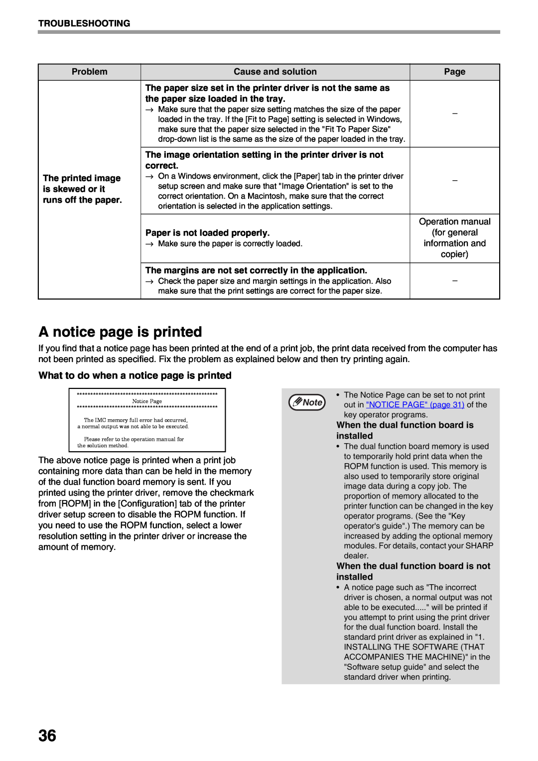 Sharp AR-NB3 operation manual A notice page is printed, What to do when a notice page is printed 