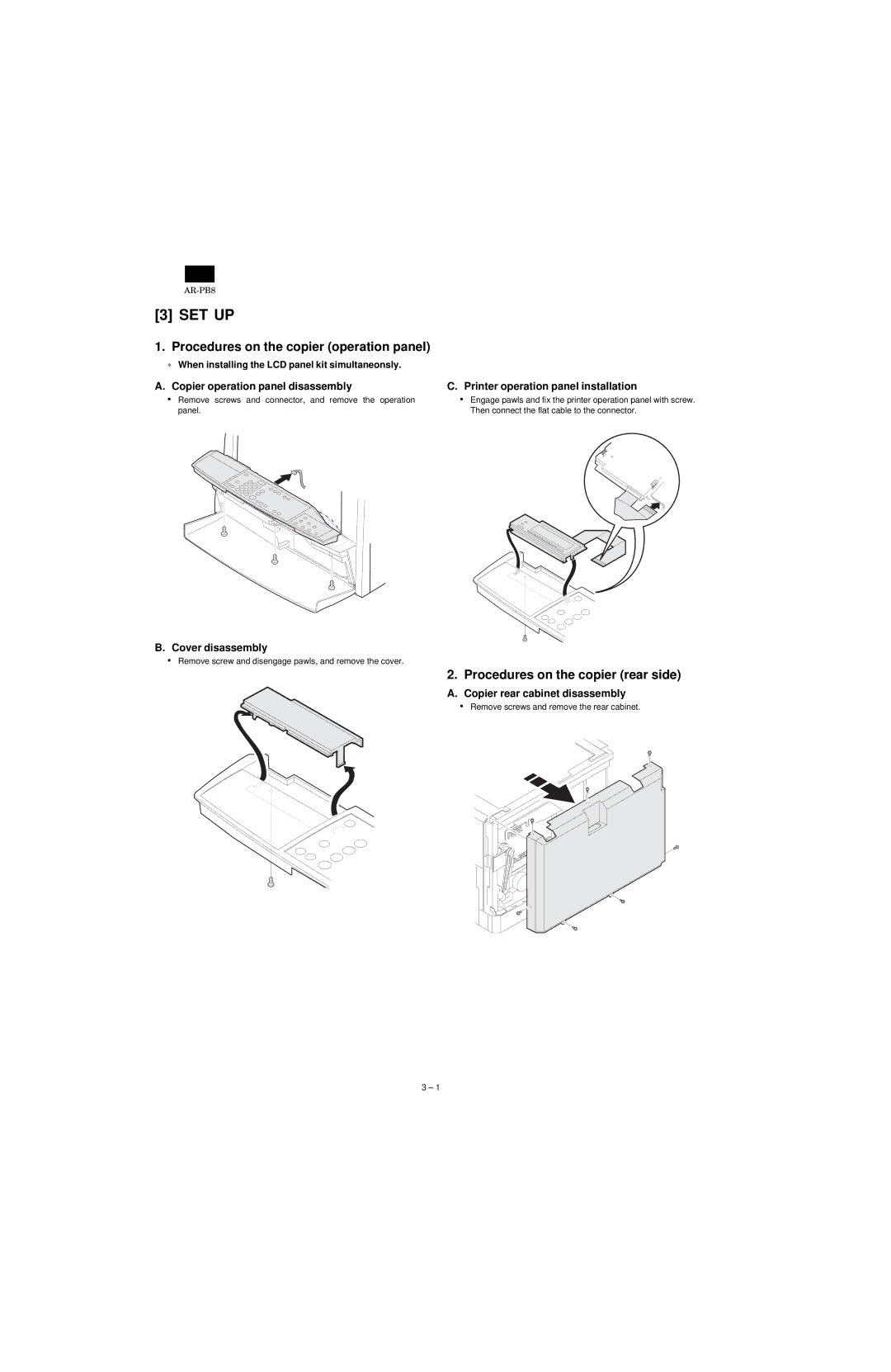 Sharp AR-PB8 specifications Procedures on the copier operation panel, Procedures on the copier rear side 