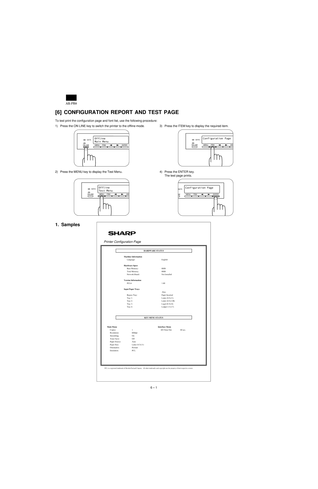 Sharp AR-PB8 specifications Configuration Report and Test, Samples 