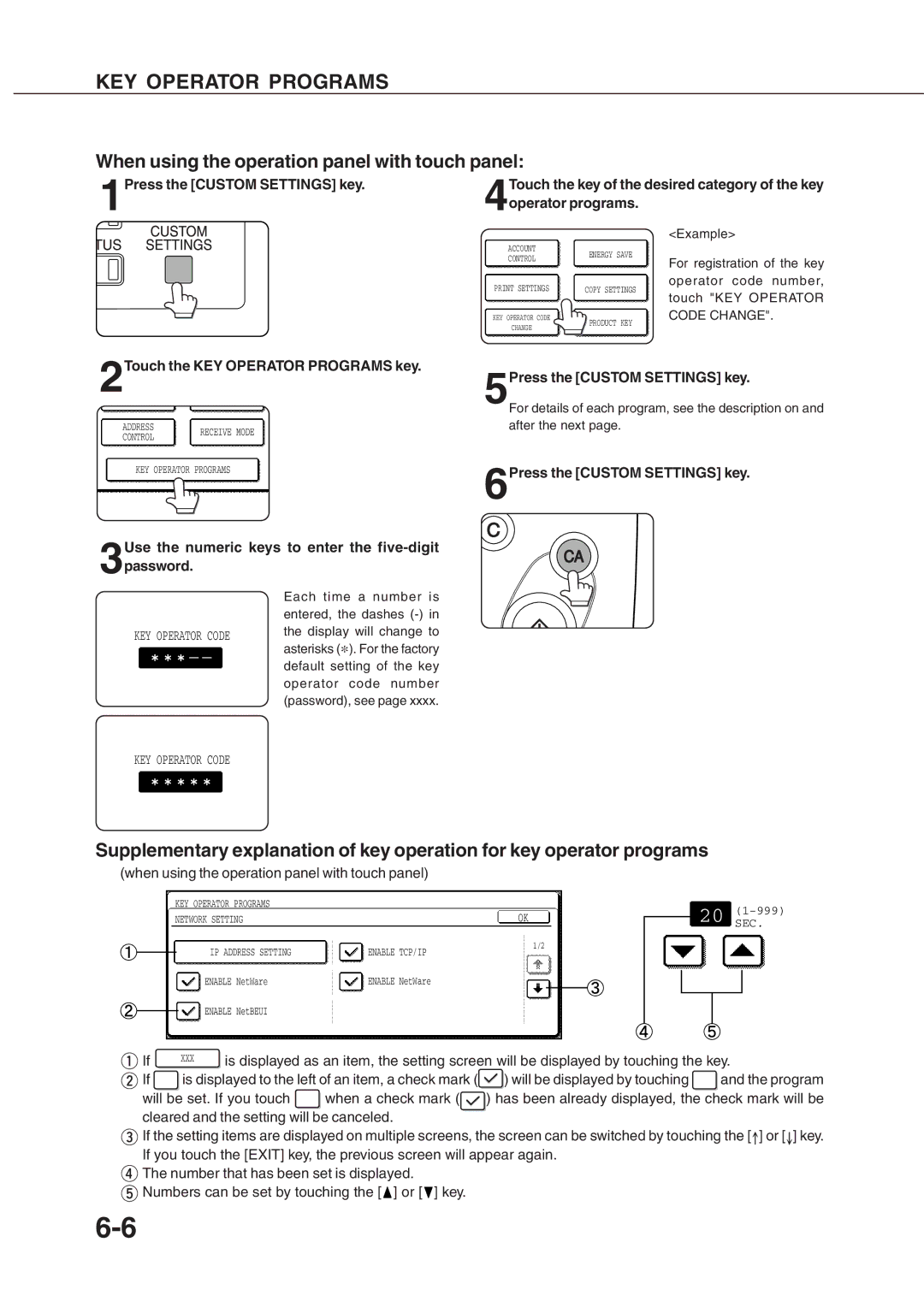 Sharp AR_M280, AR-350 2Touch the KEY Operator Programs key, Use the numeric keys to enter the five-digit 3password 