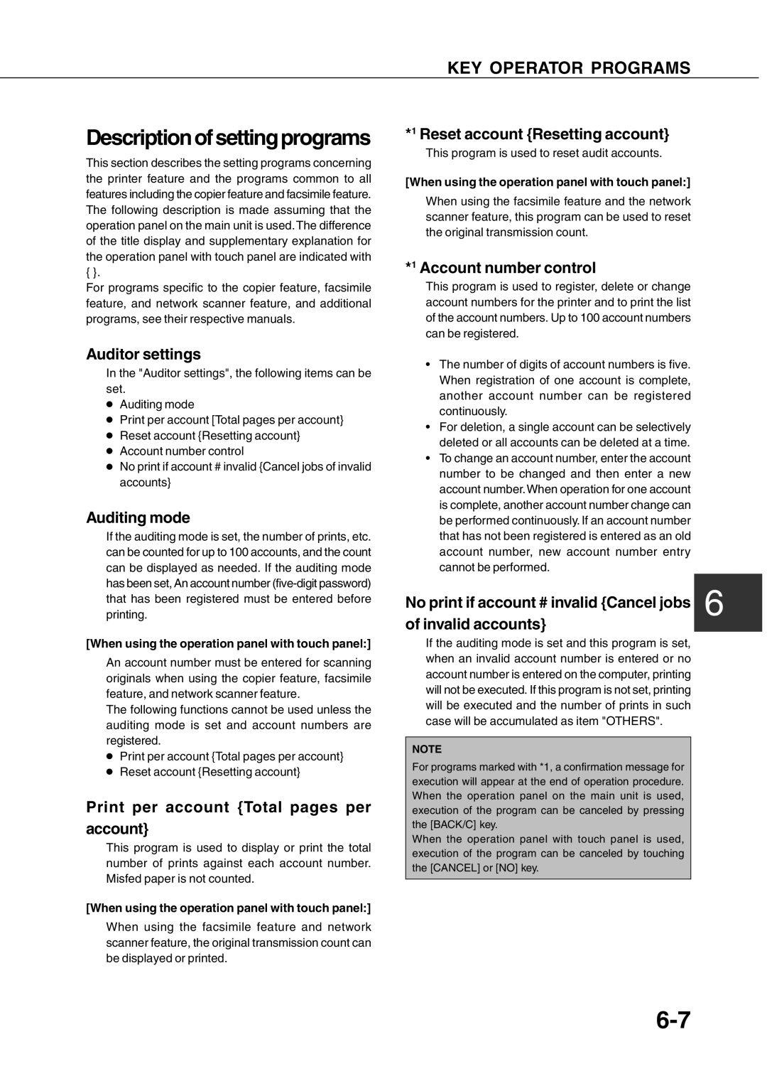 Sharp AR-350, AR_M280 operation manual Description of setting programs 