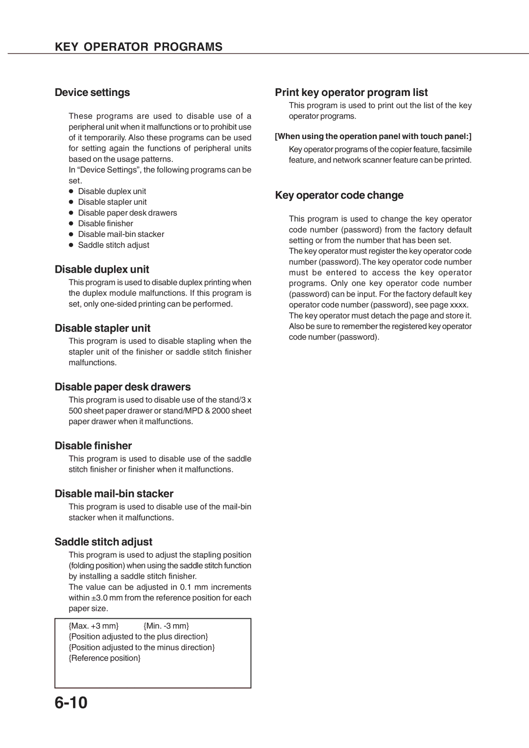 Sharp AR_M280 Device settings, Disable duplex unit, Disable stapler unit, Disable paper desk drawers, Disable finisher 