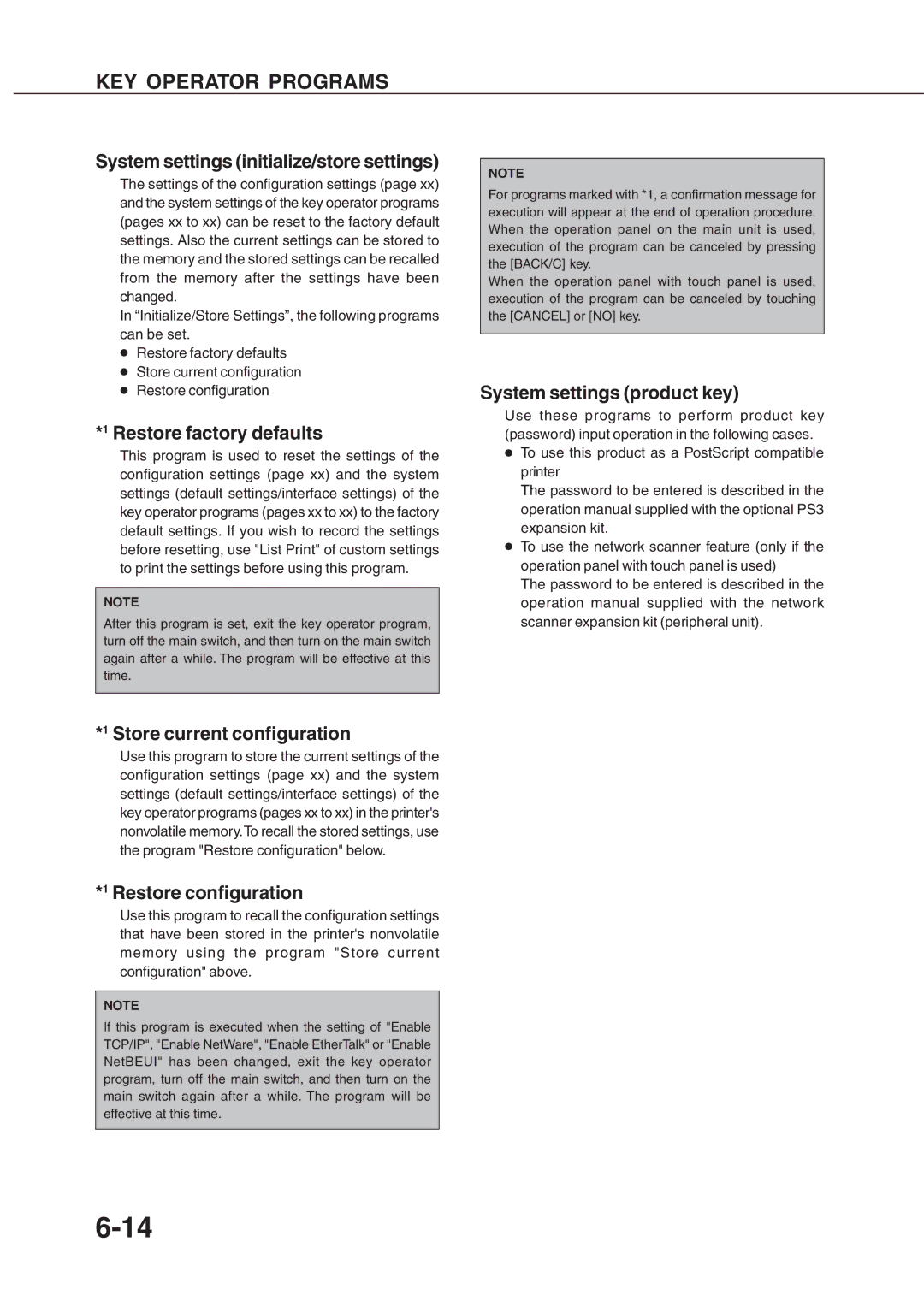 Sharp AR_M280, AR-350 System settings initialize/store settings, Restore factory defaults, Store current configuration 