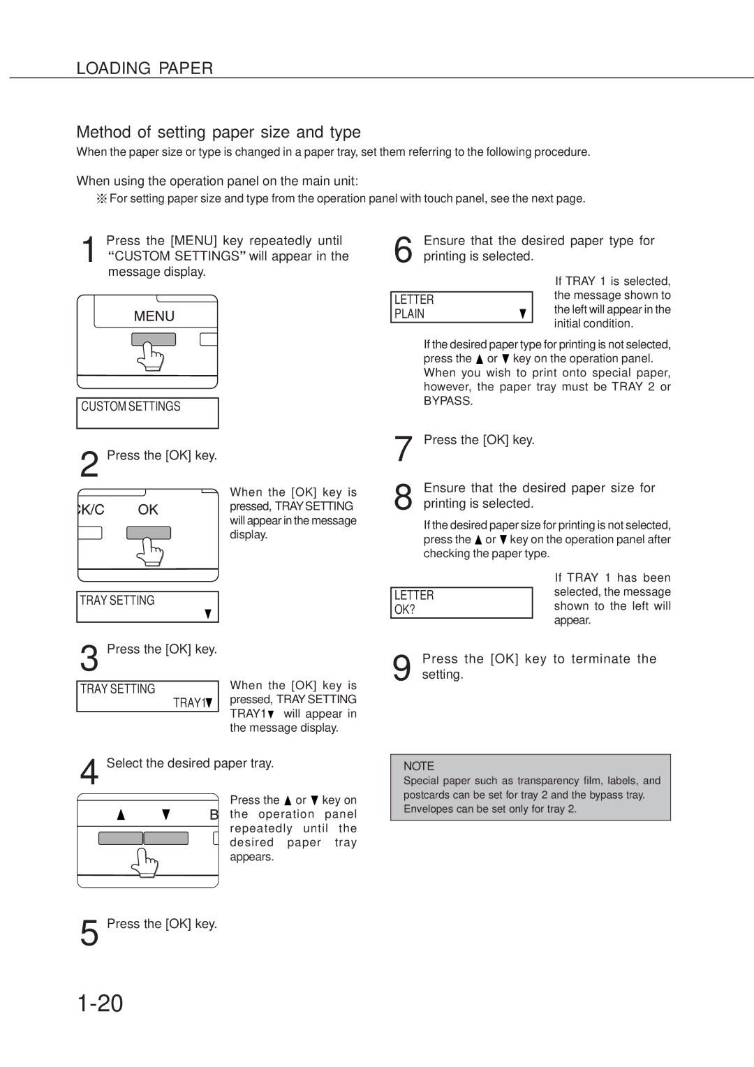 Sharp AR_M280, AR-350 operation manual Method of setting paper size and type 