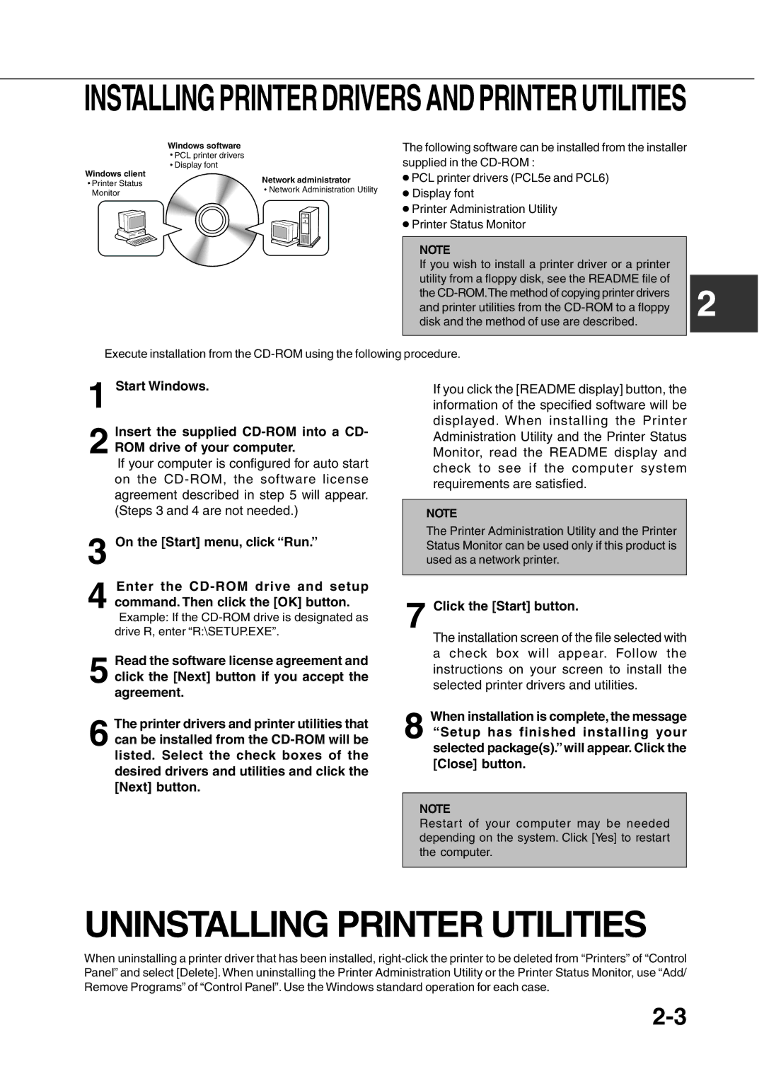 Sharp AR-350, AR_M280 operation manual Uninstalling Printer Utilities, Click the Start button 