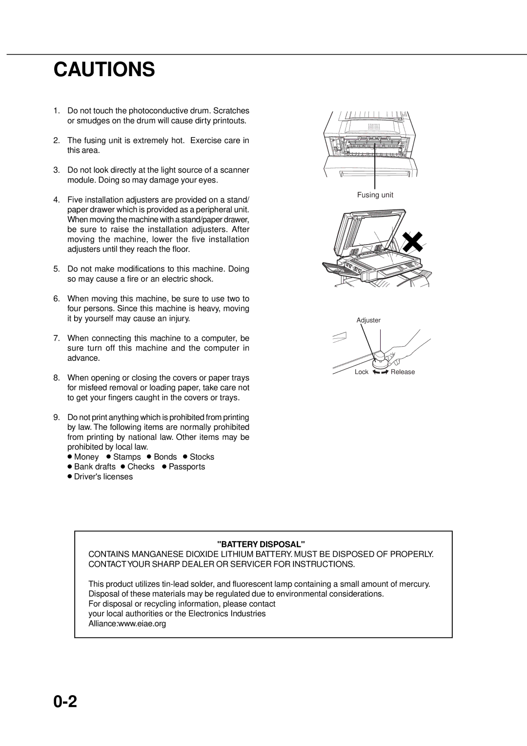 Sharp AR_M280, AR-350 operation manual Battery Disposal 