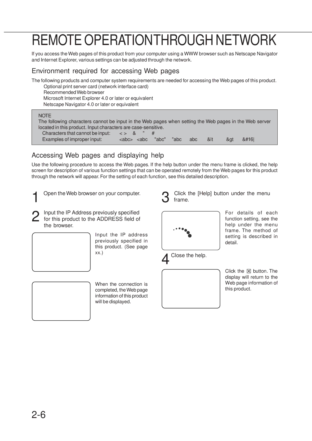 Sharp AR_M280 Environment required for accessing Web pages, Accessing Web pages and displaying help, Close the help 