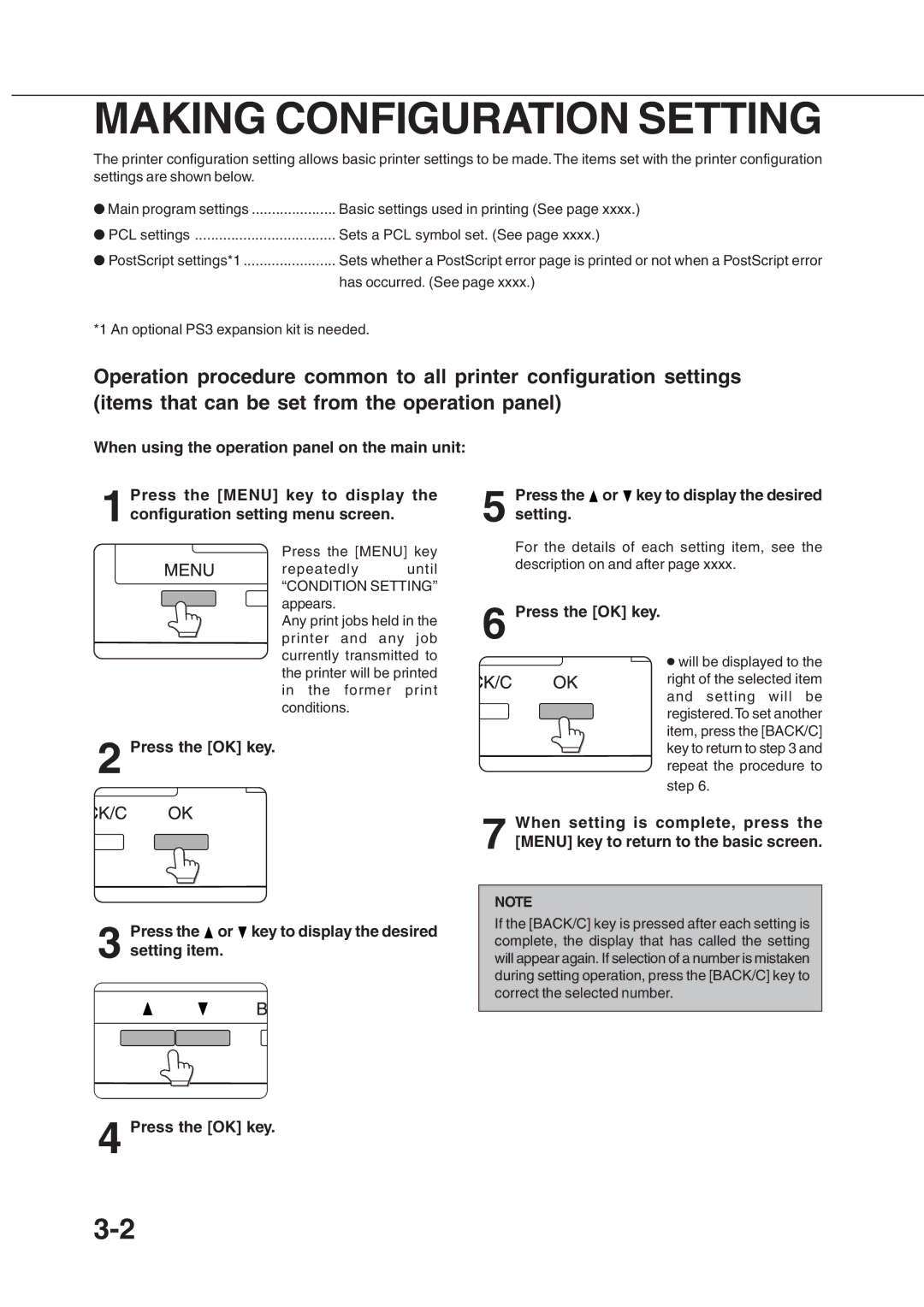 Sharp AR_M280, AR-350 operation manual Making Configuration Setting, Press the OK key 