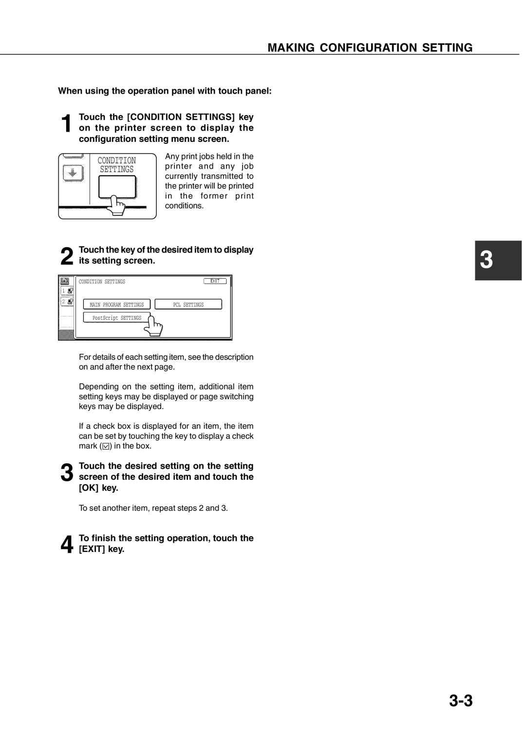 Sharp AR-350, AR_M280 operation manual Making Configuration Setting, Touch the key of the desired item to display 