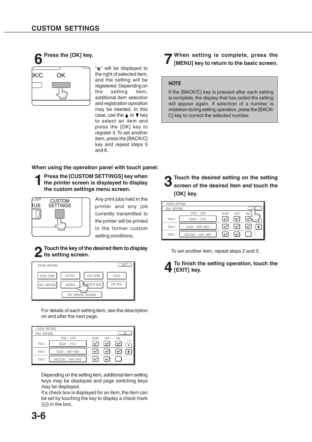 Sharp AR_M280, AR-350 operation manual Press the Custom Settings key when, Its setting screen 