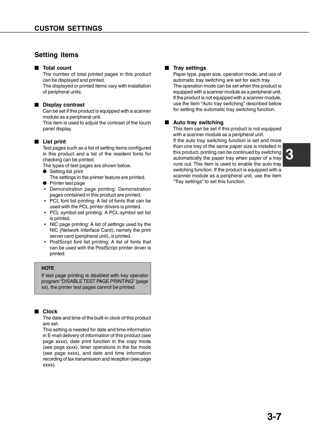 Sharp AR-350, AR_M280 operation manual Setting items 