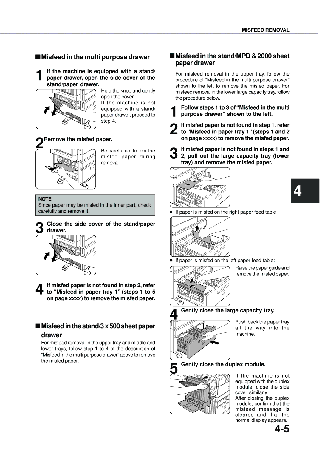 Sharp AR-350, AR_M280 Misfeed in the multi purpose drawer, Misfeed in the stand/MPD & 2000 sheet paper drawer 