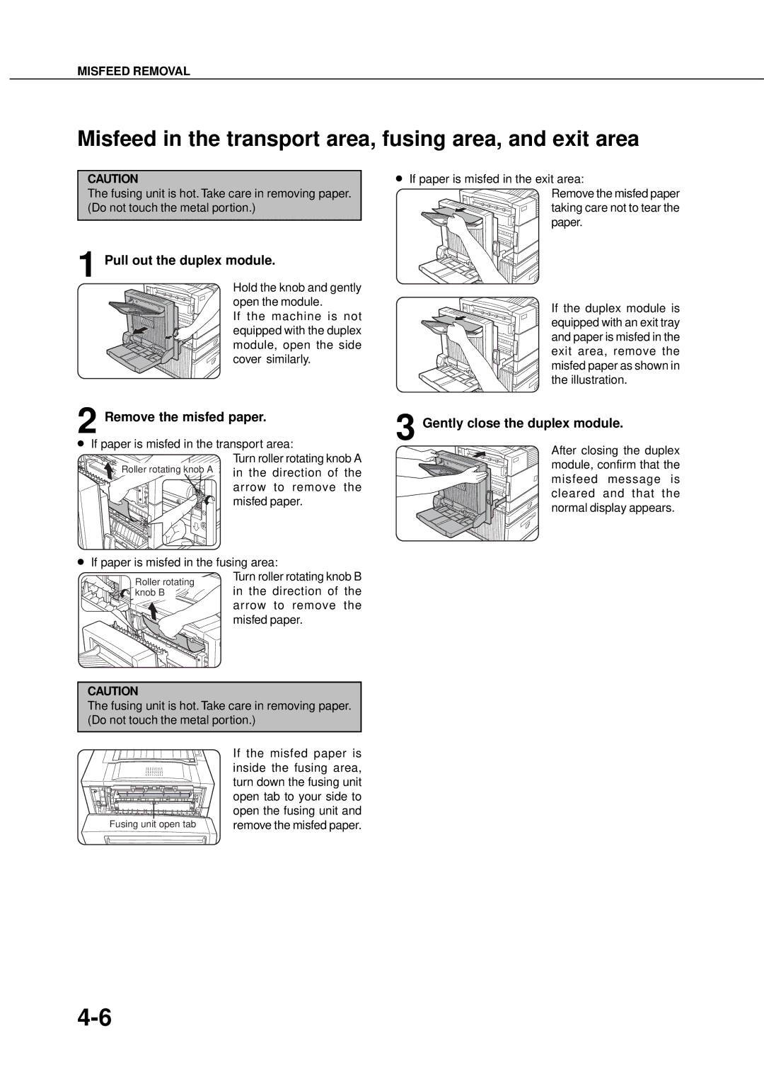 Sharp AR_M280, AR-350 operation manual Misfeed in the transport area, fusing area, and exit area 