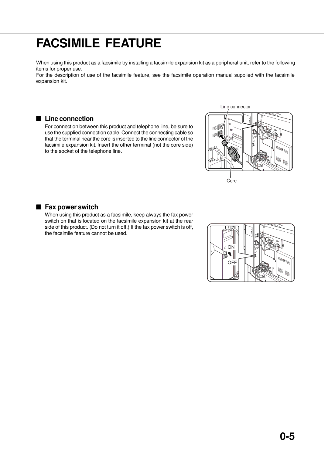 Sharp AR-350, AR_M280 operation manual Facsimile Feature, Line connection, Fax power switch 